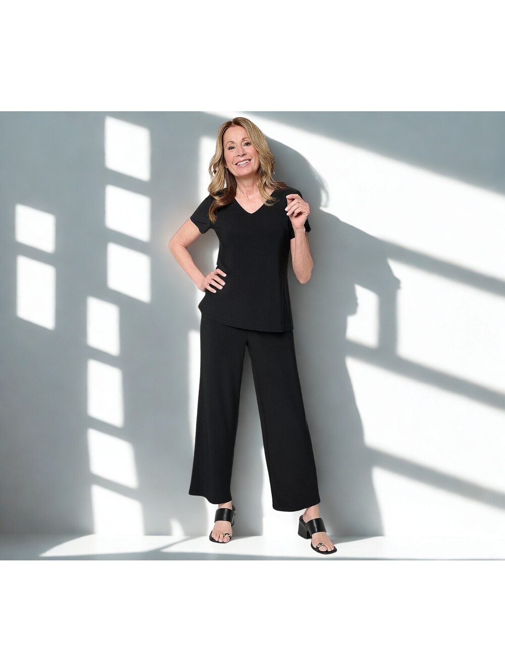 Attitudes by Renee Petite Como Jersey Top and Pant Set BLACK Size XXSP